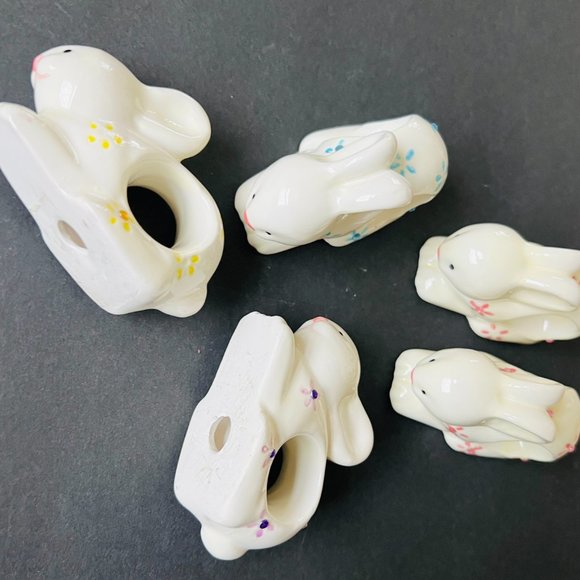 VINTAGE Set of 5 Bunny Napkin Rings with Design EUC - Picture 5 of 6